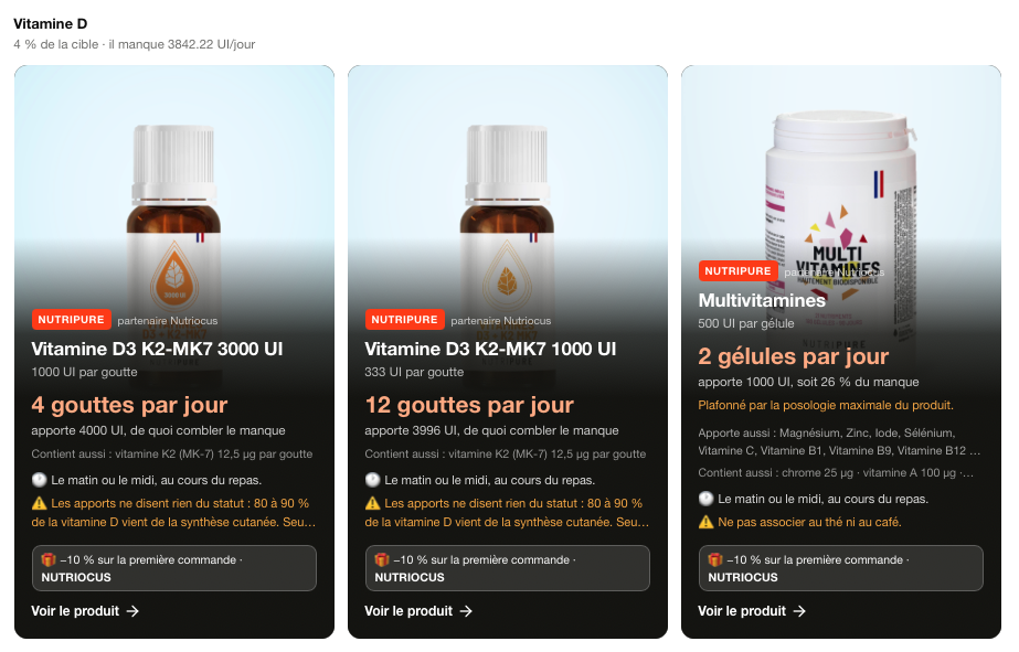 Recommandations de complémentation Nutriocus avec posologie